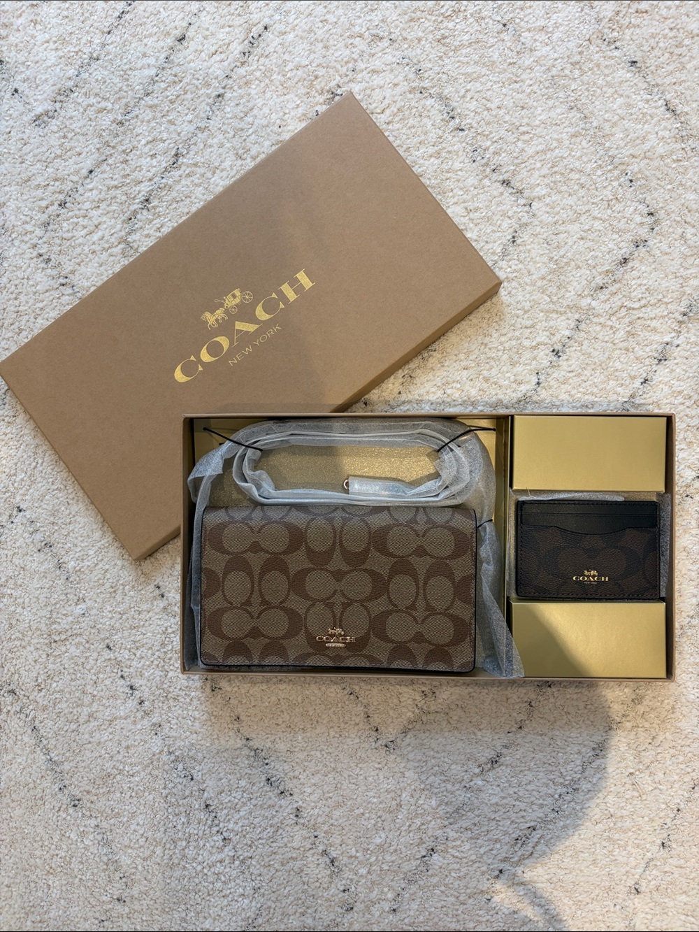 Coach Brown Signature Canvas Crossbody (removable strap) with Matching Card Case